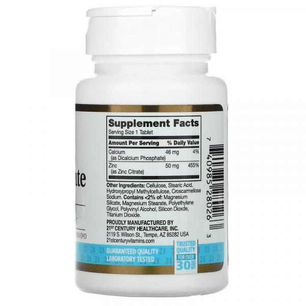 Цинк цитрат, Zinc Citrate, 21st Century, 50 мг, 60 таблеток - Фото 2