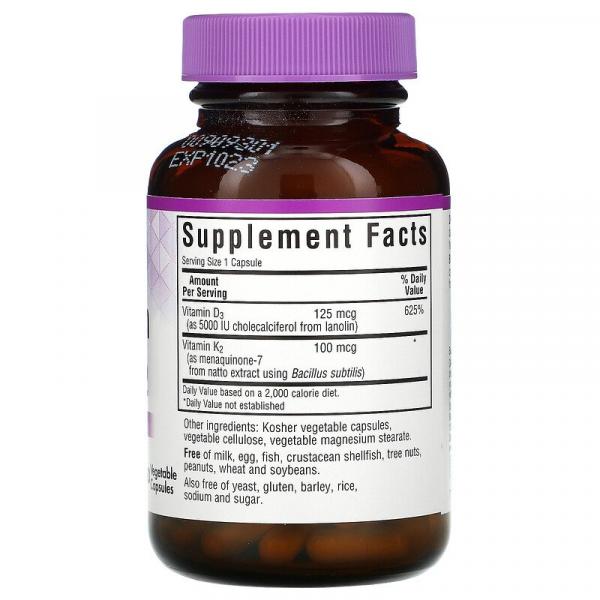 Витамины D3 и K2, Vitamin D3 & K2, Bluebonnet Nutrition, 60 капсул - Фото 2
