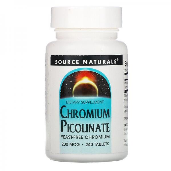 Хром пиколинат, Chromium Picolinate, Source Naturals, 200 мкг, 240 таблеток - Фото 1