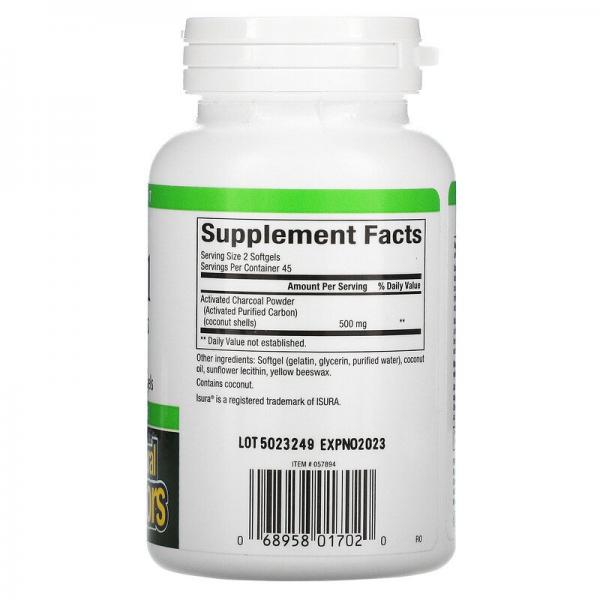 Активированный уголь, Activated Charcoal, Natural Factors, 500 мг, 90 мягких таблеток - Фото 2