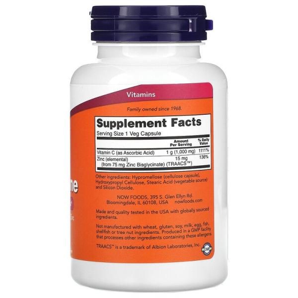 Витамин C и цинк, C-1000 Zinc Immune, Seasonal Support Formula, Now Foods, 90 вегетарианских капсул - Фото 2