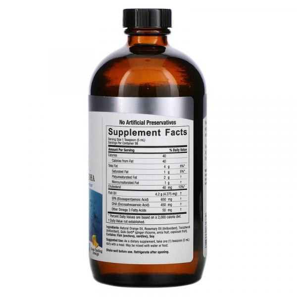 Рыбий жир жидкий, апельсин, Liquid Omega-3, Deep Sea Fish Oil EPA/DHA, Orange, Nature's Answer, 480 мл - Фото 2