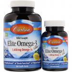 Омега-3, Elite Omega-3, Carlson Labs, смак лимона, 1600 мг, 90+30 капсул  - Фото миниатюра 1
