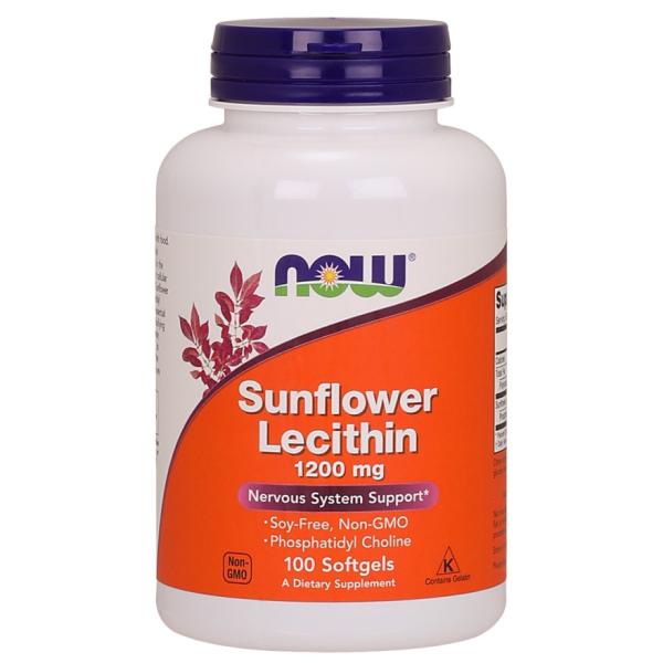Подсолнечный лецитин, Sunflower Lecithin, Now Foods, 1200 мг, 100 капсул 