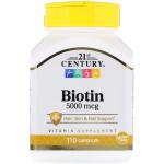 Биотин, Biotin, 21st Century, 5000 мкг, 110 капсул - Фото миниатюра 1