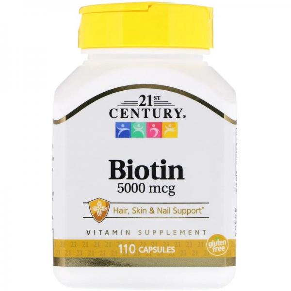 Биотин, Biotin, 21st Century, 5000 мкг, 110 капсул - Фото 1