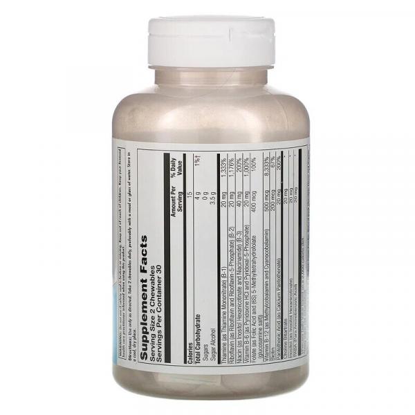 Коферментный B-комплекс, натуральная мята и какао, CoEnzyme B-Complex, KAL, 60 жевательных таблеток - Фото 3