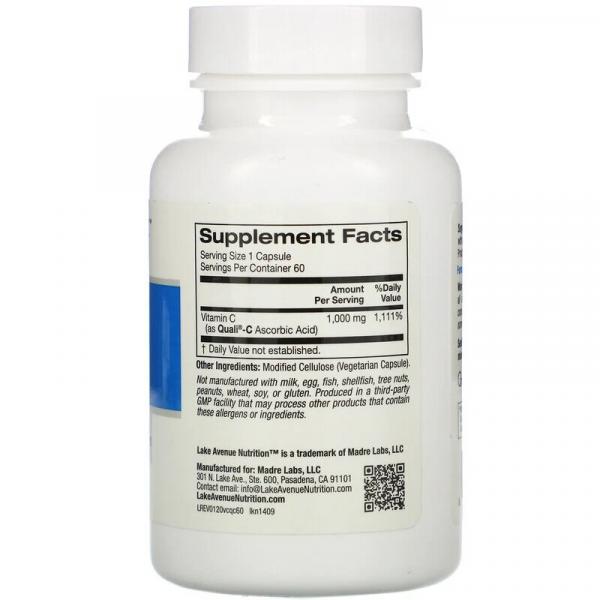 Витамин С, Vitamin C, Quali-C, Lake Avenue Nutrition, 1000 мг, 60 капсул  - Фото 2