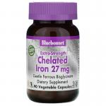 Хелатное железо усиленного действия, Chelated Iron, Bluebonnet Nutrition, 27 мг, 90 растительных капсул - Фото миниатюра 1