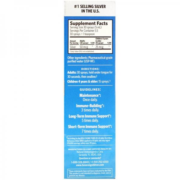 Серебро, Bio-Active Silver Hydrosol, мелкодисперсный аэрозоль, Sovereign Silver, 10 част./млн, 29 мл - Фото 2