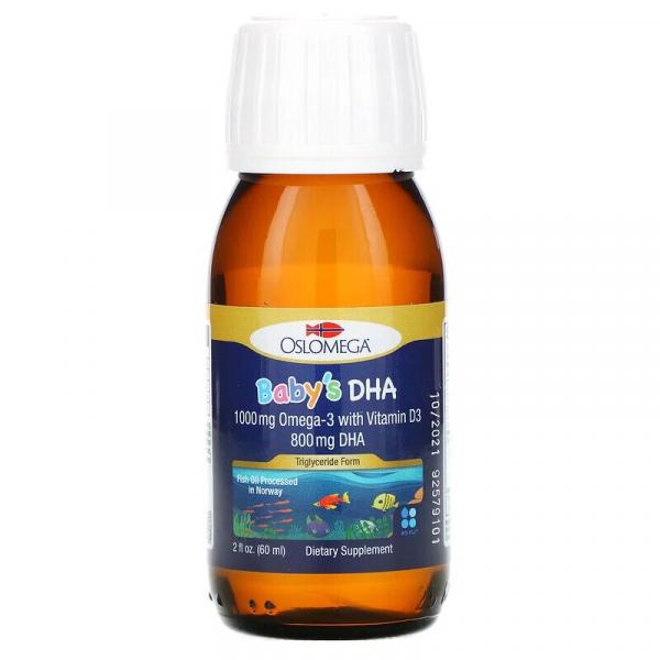 Норвежская серия, докозагексаеновая кислота (ДГК) с витамином D3 для детей, Oslomega, 60 мл - Фото 2