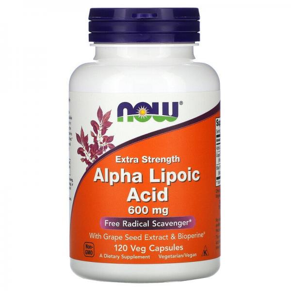 Альфа-липоевая кислота, усиленное действие, Extra Strength Alpha-Lipoic Acid, Now Foods, 600 мг, 120 капсул - Фото 1