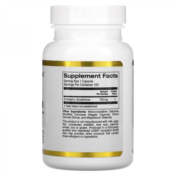 S-ацетил L-глутатион, S-Acetyl L-Glutathione, California Gold Nutrition, 100 мг, 120 растительных капсул - Фото 2