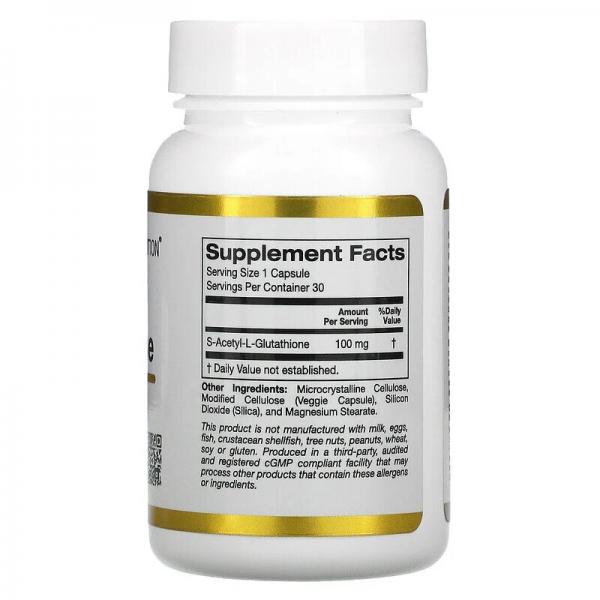 S-ацетил L-глутатион, S-Acetyl L-Glutathione, California Gold Nutrition, 100 мг, 30 растительных капсул - Фото 2