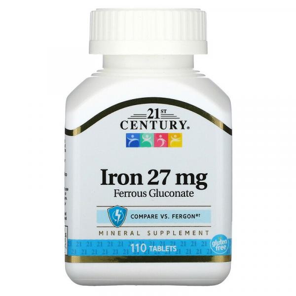 Железо, Iron, 21st Century, 27 мг, 110 таблеток - Фото 1
