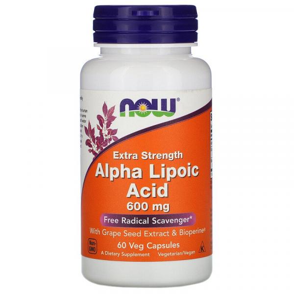 Альфа-липоевая кислота, усиленное действие, Extra Strength Alpha-Lipoic Acid, Now Foods, 600 мг, 60 капсул - Фото 1