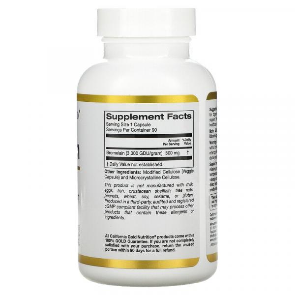 Бромелаїн, Bromelain, California Gold Nutrition, 500 мг, 90 рослинних капсул - Фото 2