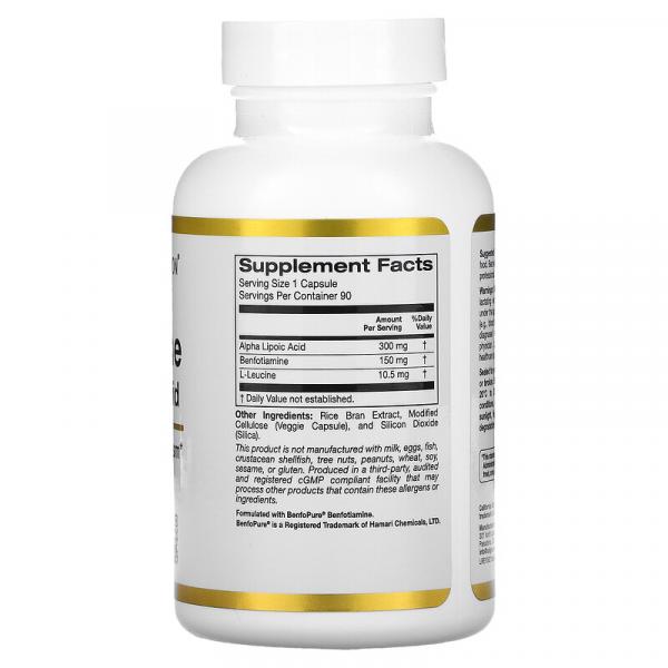 Бенфотіамін з альфа-ліпоєвою кислотою, Benfotiamine Alpha Lipoic Acid, California Gold Nutrition, 90 вегетаріанських капсул - Фото 2