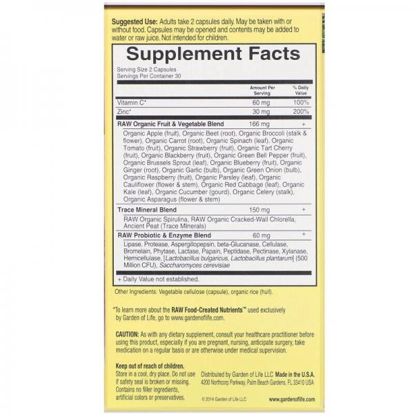 Сырой Цинк с витамином С, Vitamin Code, Raw Zinc, Garden of Life, Vitamin Code, 60 капсул - Фото 3
