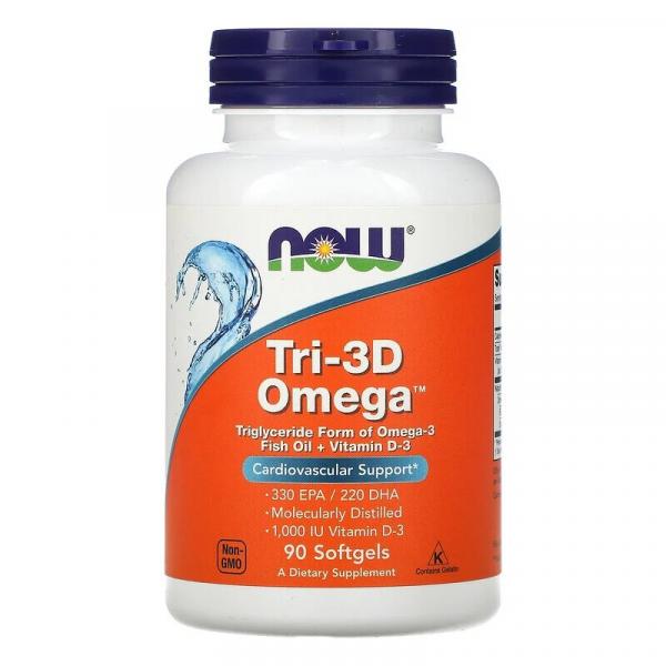 Риб'ячий жир у капсулах + Д3, Tri-3D Omega, Now Foods, 90 капсул - Фото 1