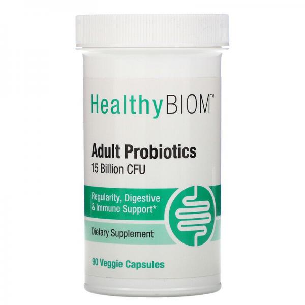 Пробиотики для взрослых, Adult Probiotics, HealthyBiom, 15 млрд КОЕ, 90 растительных капсул - Фото 1