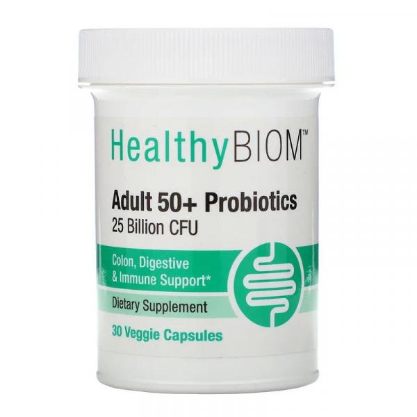 Пробиотики для людей старше 50 лет, 25 млрд КОЕ, Adult 50 Probiotics 25 Billion CFU, HealthyBiom, 30 растительных капсул - Фото 1