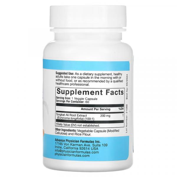 Эврикома длиннолистная, Tongkat Ali, Advance Physician Formulas, 200 мг, 60 вегетарианских капсул - Фото 2