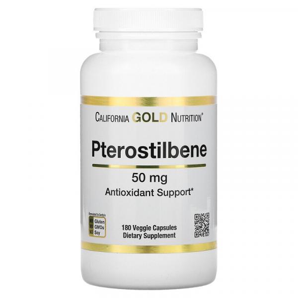 Птеростильбен, Pterostilbene, California Gold Nutrition, 50 мг, 180 растительных капсул - Фото 1