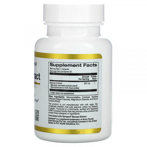 Экстракт бакопы, Bacopa Extract, California Gold Nutrition, 320 мг, 30 растительных капсул  - Фото 2
