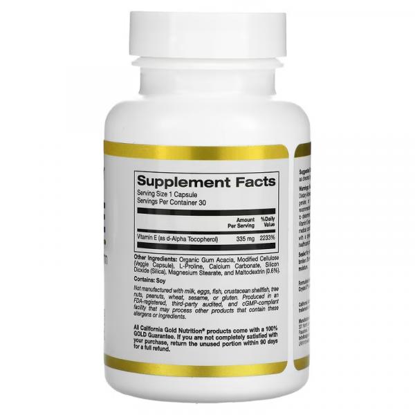 Биоактивный Витамин Е, Bioactive Vitamin E, California Gold Nutrition, 335 мг, 30 растительных капсул - Фото 2