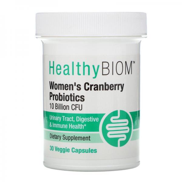 Пробиотики с клюквой для женщин, Women's Cranberry Probiotics, HealthyBiom, 10 млрд КОЕ, 30 растительных капсул - Фото 1