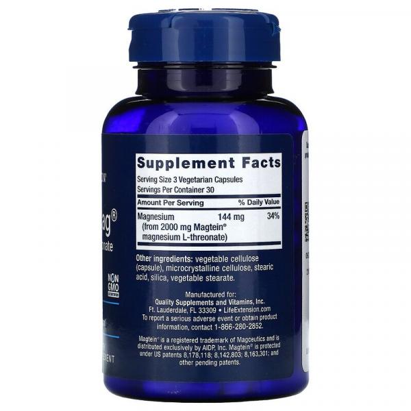 Магній L-треонат, Neuro-Mag, Life Extension, 90 вегетаріанських капсул - Фото 2