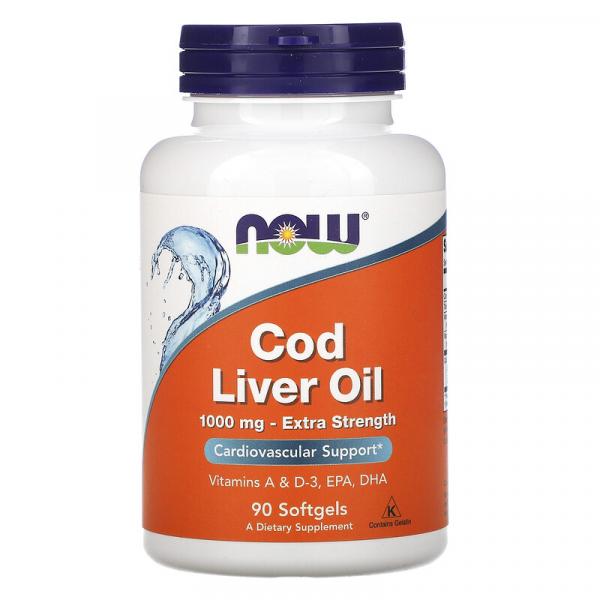 Рыбий жир из печени трески, Cod Liver Oil, Now Foods, 1000 мг, 90 капсул - Фото 1