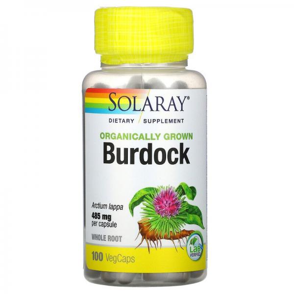 Органически выращенный лопух, Organically Grown Burdock Root, Solaray, 485 мг, 100 капсул - Фото 1
