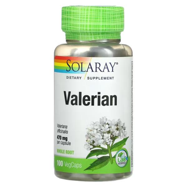 Валериана, Valerian, Solaray, 470 мг, 100 вегетарианских капсул - Фото 1