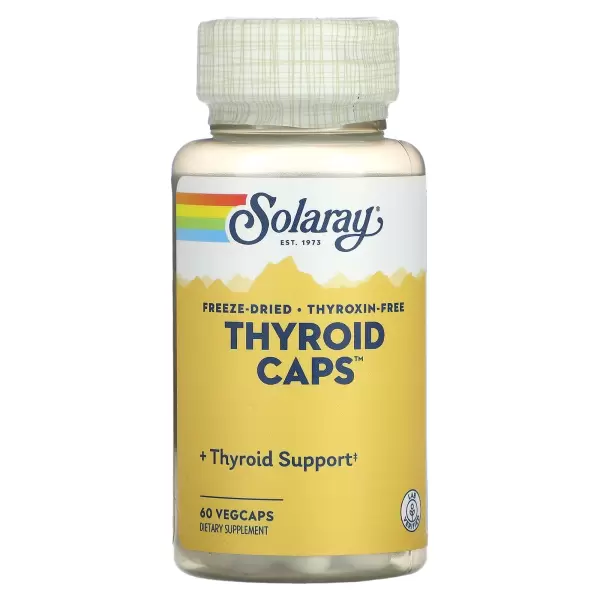 Сублимированные капсулы для щитовидной железы, Freeze Dried Thyroid Caps, Solaray, 60 капсул - Фото 1