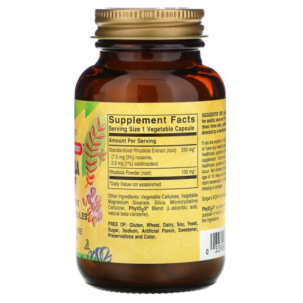 Экстракт корня родиолы, Rhodiola Root, Solgar, 60 растительных капсул - Фото 2