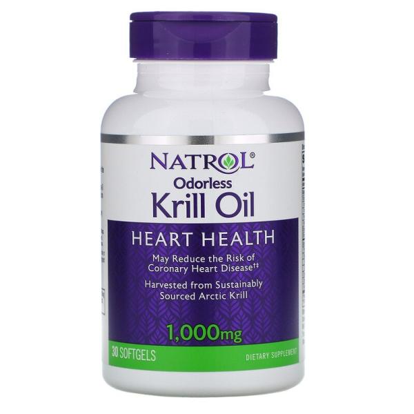 Жир криля без запаха, Odorless Krill Oil, Natrol, 1000 мг, 60 мягких таблеток - Фото 1