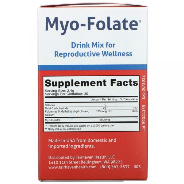 Мио-фолат для фертильности, Myo-Folate, Fairhaven Health, без ароматизаторов, 30 пакетов по 2.4 г - Фото 2