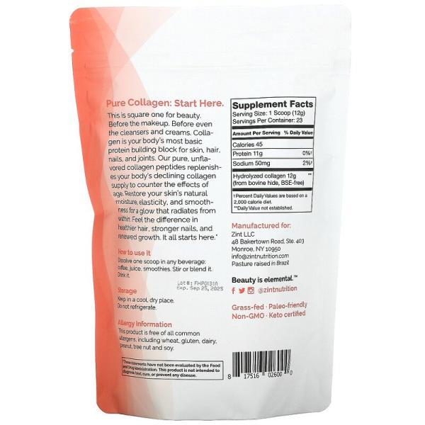 Экологически чистые пептиды коллагена, Collagen Peptides, Zint, 283 г - Фото 2