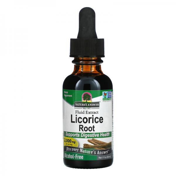 Рідкий екстракт кореня солодки, без спирту, Licorice Root, Nature's Answer, 2000 мг, 30 мл - Фото 1