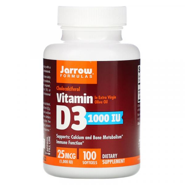 Витамин Д3 (холекальциферол), Vitamin D3, Jarrow Formulas, 1000 МЕ, 100 капсул  - Фото 1