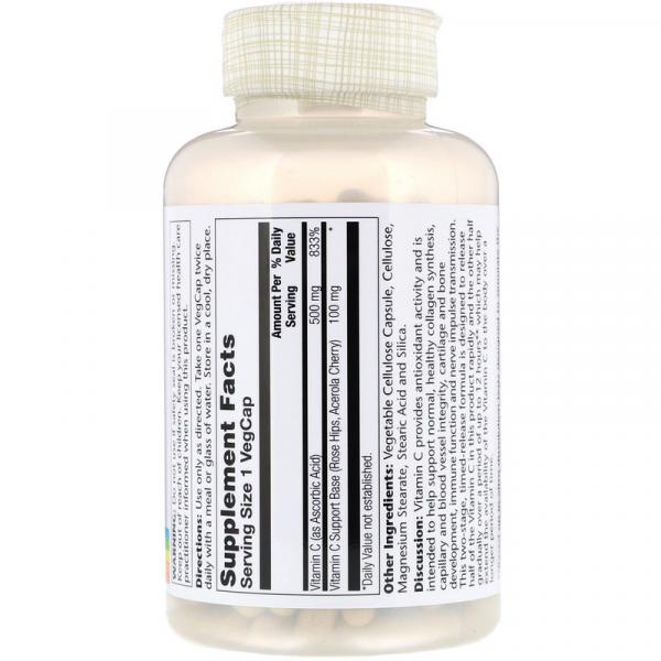 Витамин C с медленным высвобождением, Vitamin C Timed Release, Solaray, 500 мг, 250 капсул  - Фото 2