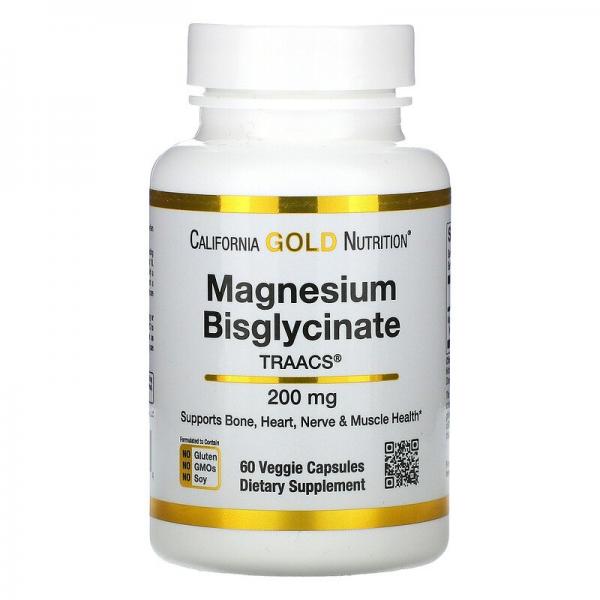 Бисглицинат магния, Magnesium Bisglycinate, California Gold Nutrition, 60 растительных капсул - Фото 1