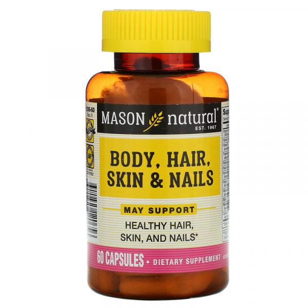 Тело, волосы, кожа и ногти, Body, Hair, Skin & Nails, Mason Natural, 60 капсул - Фото 1