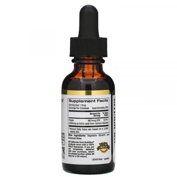 Фолиновая кислота, без спирта, Folinic Acid, California Gold Nutrition, 30 мл (1 жидк. унция) - Фото 2