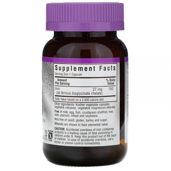 Хелатное железо усиленного действия, Chelated Iron, Bluebonnet Nutrition, 27 мг, 90 растительных капсул - Фото 2