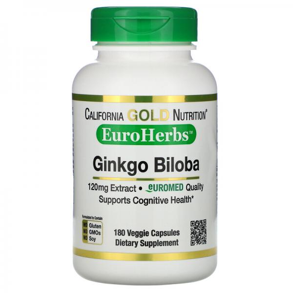 Гинкго Билоба, Ginkgo Biloba, California Gold Nutrition, EuroHerbs, 120 мг, 180 капсул - Фото 1