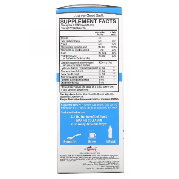 Морской коллаген из дикой норвежской трески, с ягодным вкусом, Marine Collagen Wild Caught Norwegian Cod, Berry, Nature's Answer, 240 мл - Фото 3