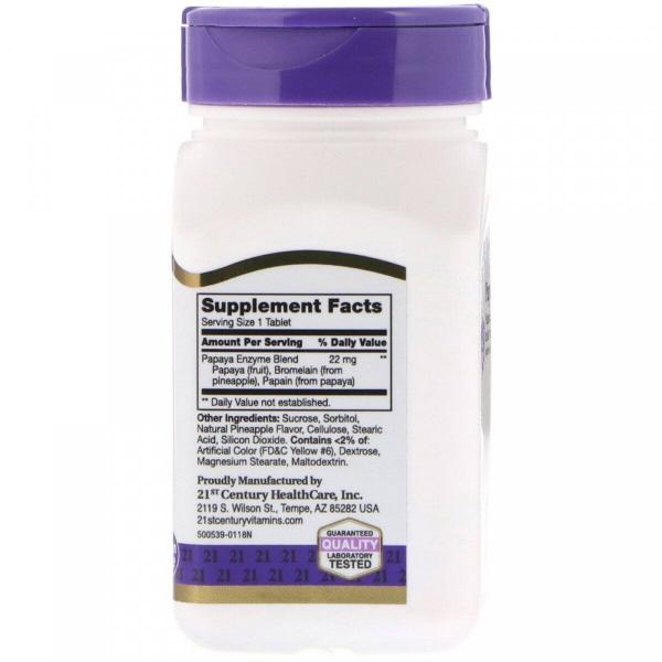 Ферменты папайи, 21st Century, 100 жевательных таблеток  - Фото 2